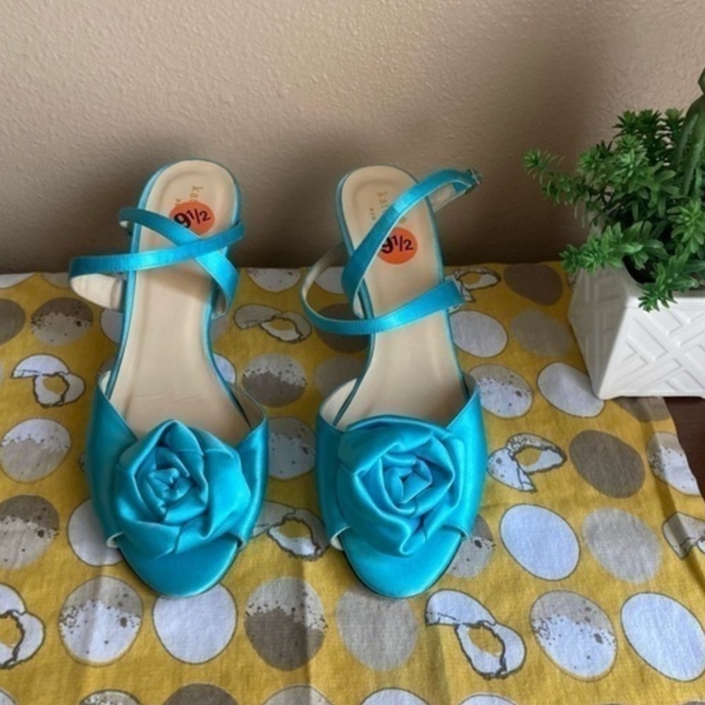 Kate Spade baby blue satin rose kitten heels size 9.5